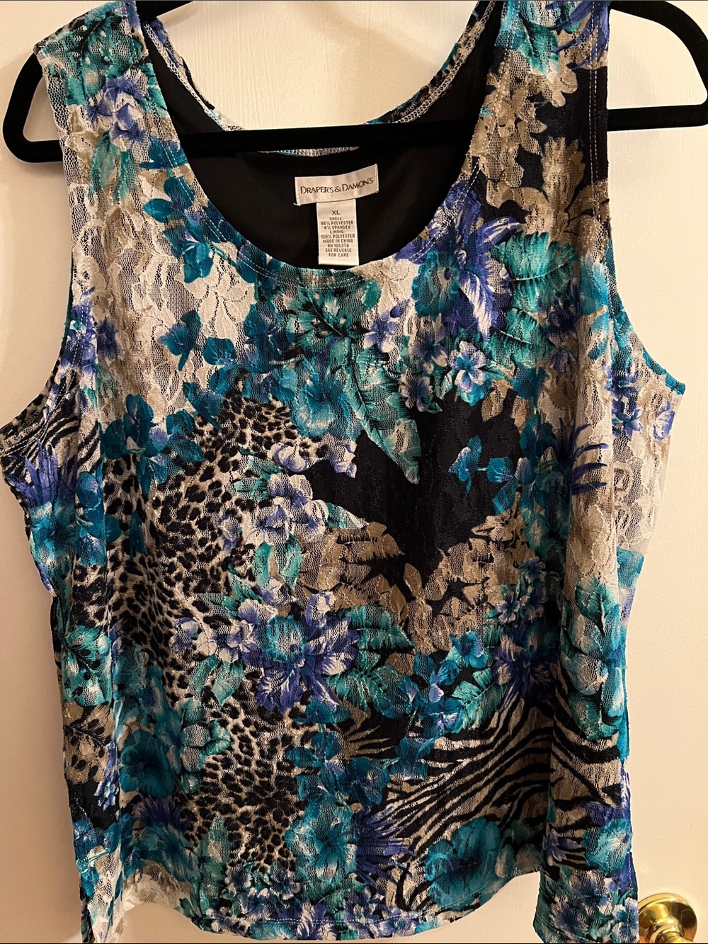 Drapers & Damons Teal Floral Lace-Overlay Tank Top